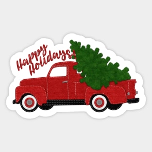 Red Vintage Truck | Happy Holidays! | Faux Felt Sticker